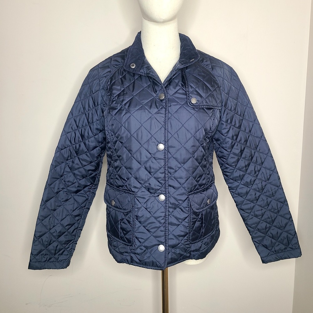 Brooks Brothers Quilted Womens Navy Blue Size 6P Jacket Snap Button Closure